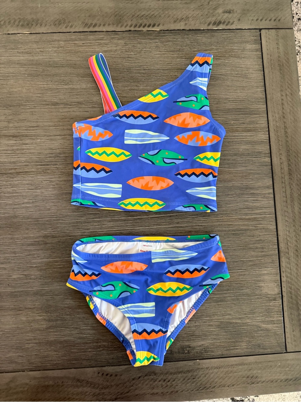 Hanna Andersson Blue One-Shoulder Surfboard Print Two-Piece Bikini
